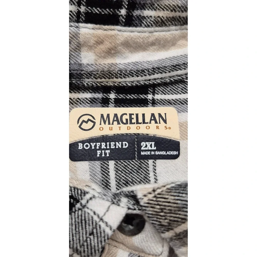 Magellan Willow Creek women's tan/black plaid flannel boyfriend fit shirt‎ 2XL